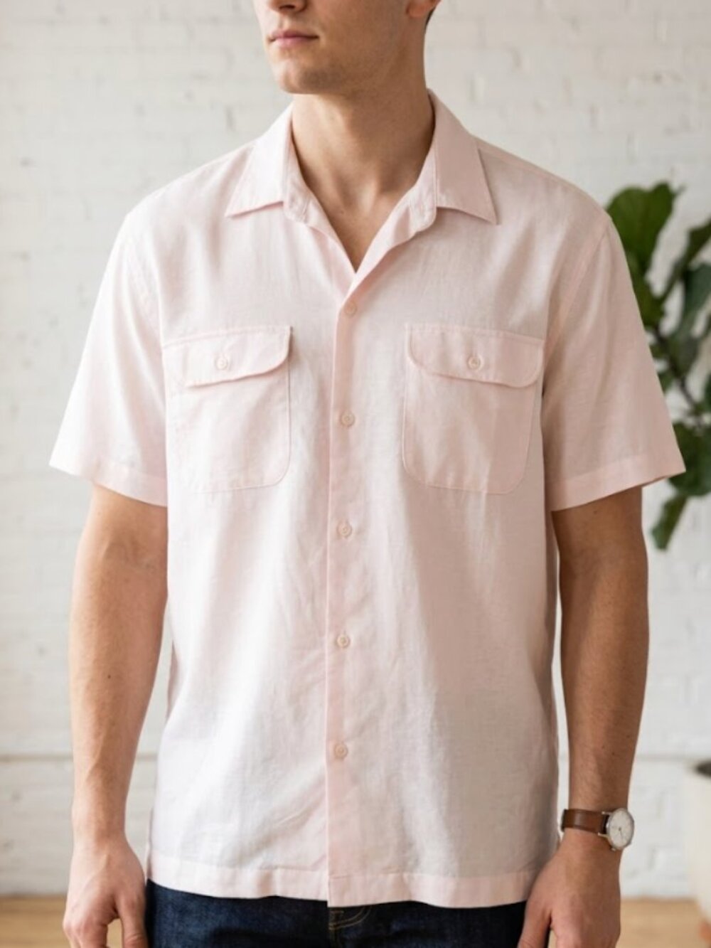 NWT J. Crew Men's | Pink Viscose Linen Blend Short Sleeve Camp Shirt  Size Large
